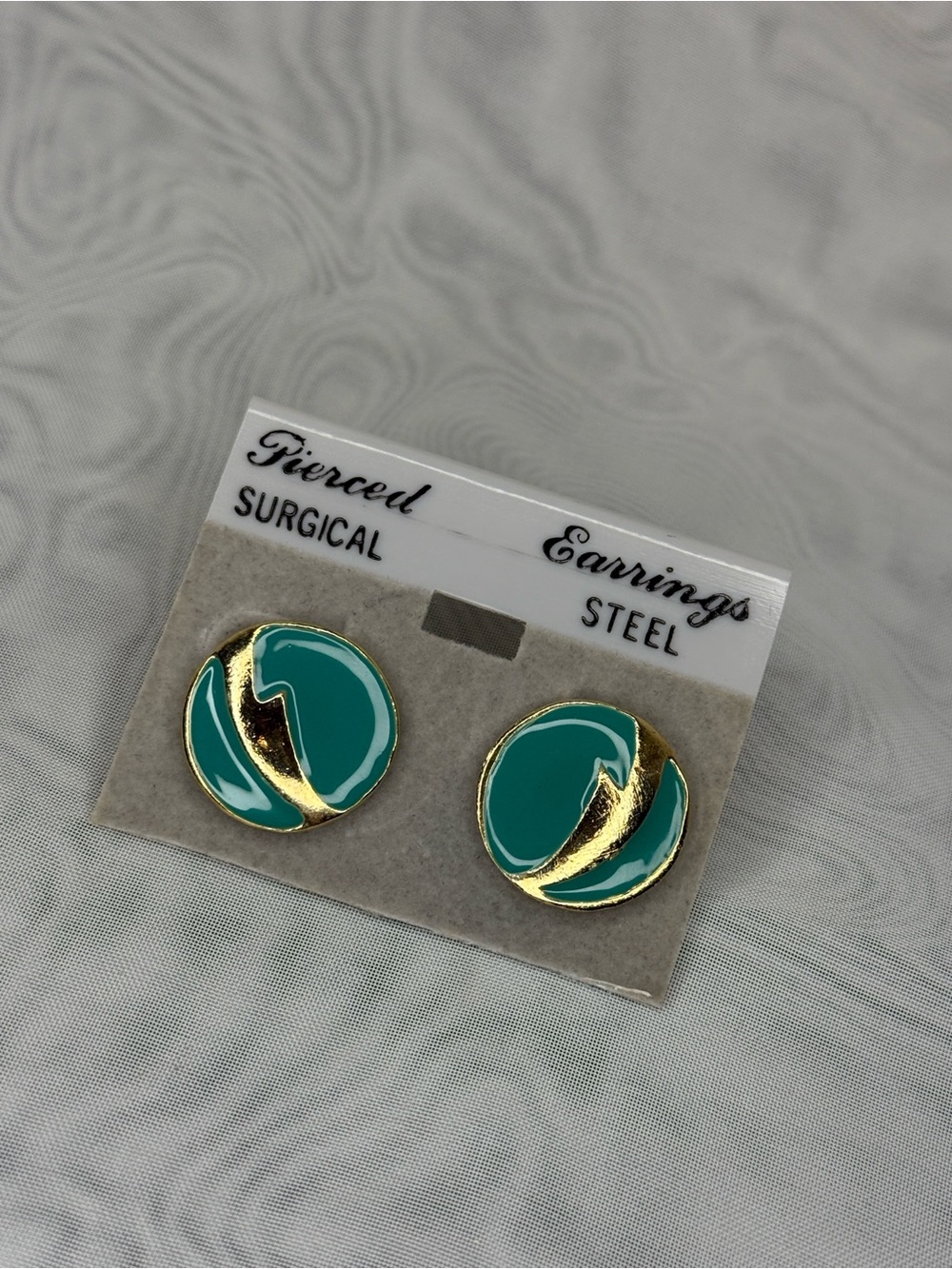 Gold & Teal Round Enamel Stud Earrings